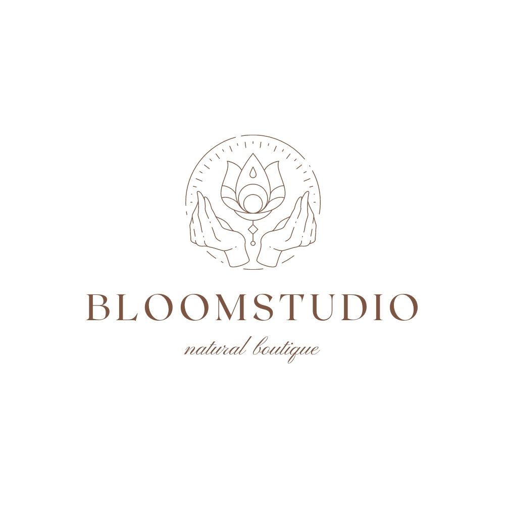 canva logo template with lotus flower and hands icon and brown text