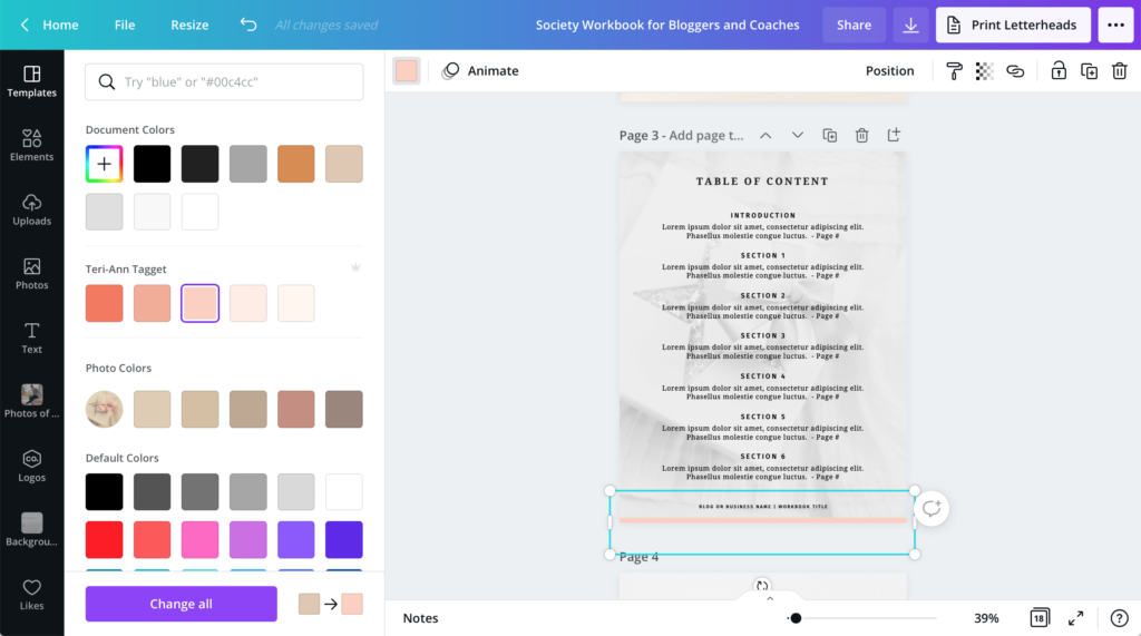 Canva Design Editor Make Global Colour Changes Using Change All Feature