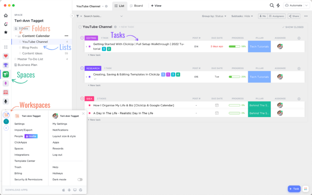 Overview of ClickUp Project Management System Hierarchy