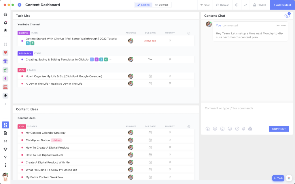 ClickUp Project Management App Dashboard Overview Example