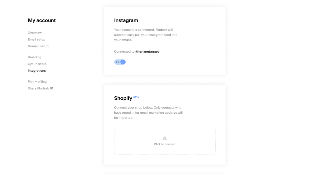 Flodesk Account Overview Integrations Instagram Setup - Teri-Ann Tagget